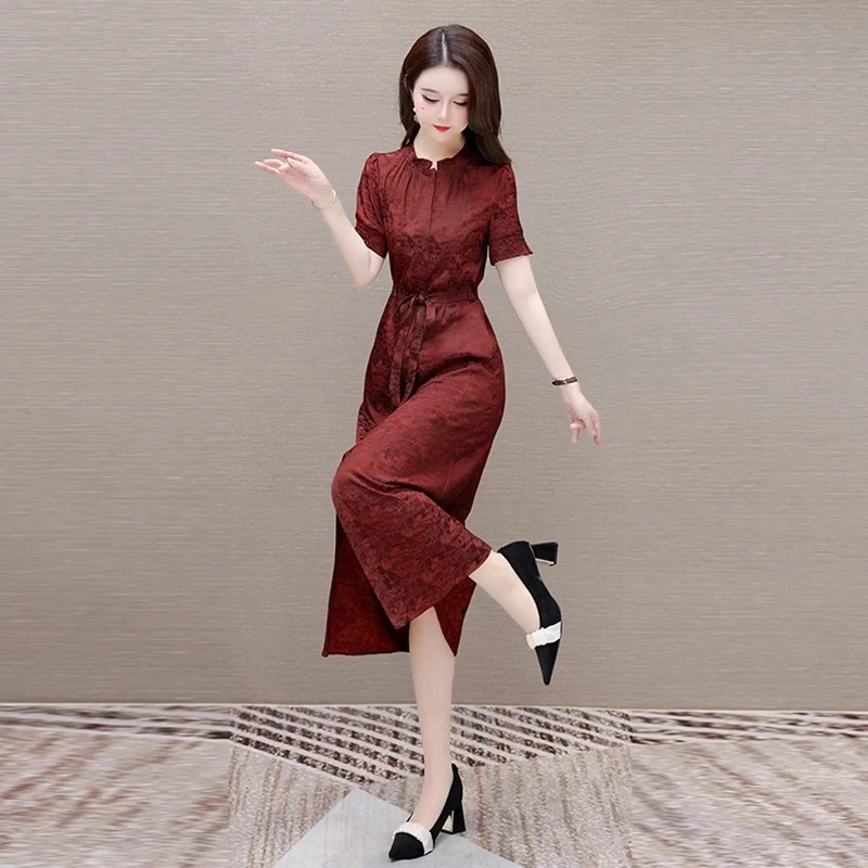 旗袍高端大气上档次连衣裙新款夏季喜妈妈婚宴礼服轻奢高级感高贵