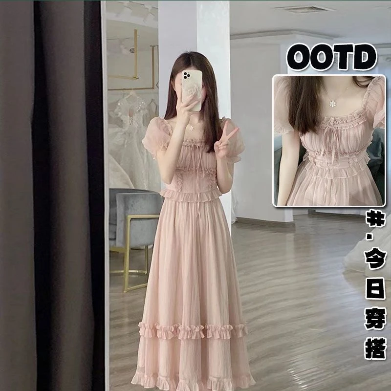 单件/御姐轻熟风穿搭女2025年设计感法式上衣粉色连衣裙大码