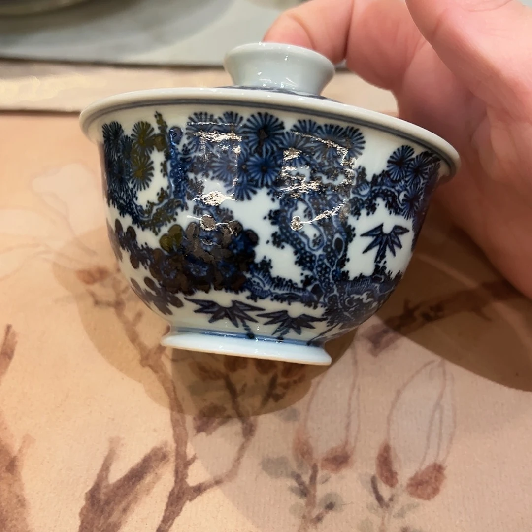 景土柴窑松竹梅盖碗