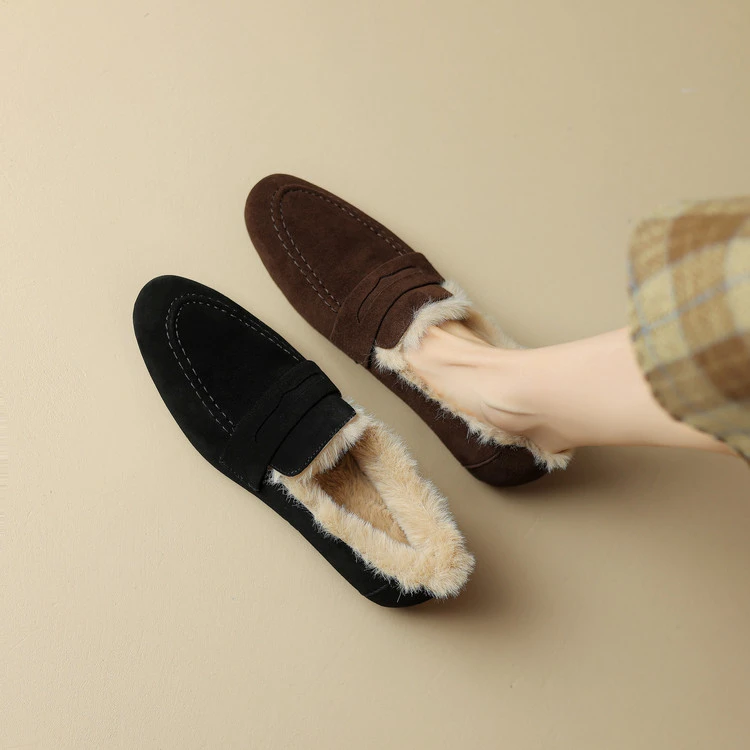 1.5cm 复古百搭舒适软底乐福鞋秋冬韩版小众简约休闲时尚保暖单鞋