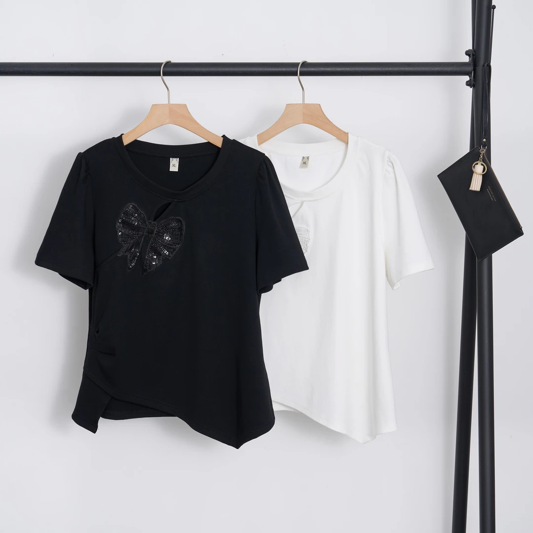 大码女装T恤宽松简约圆领百搭微胖上衣显瘦遮肉时尚休闲夏