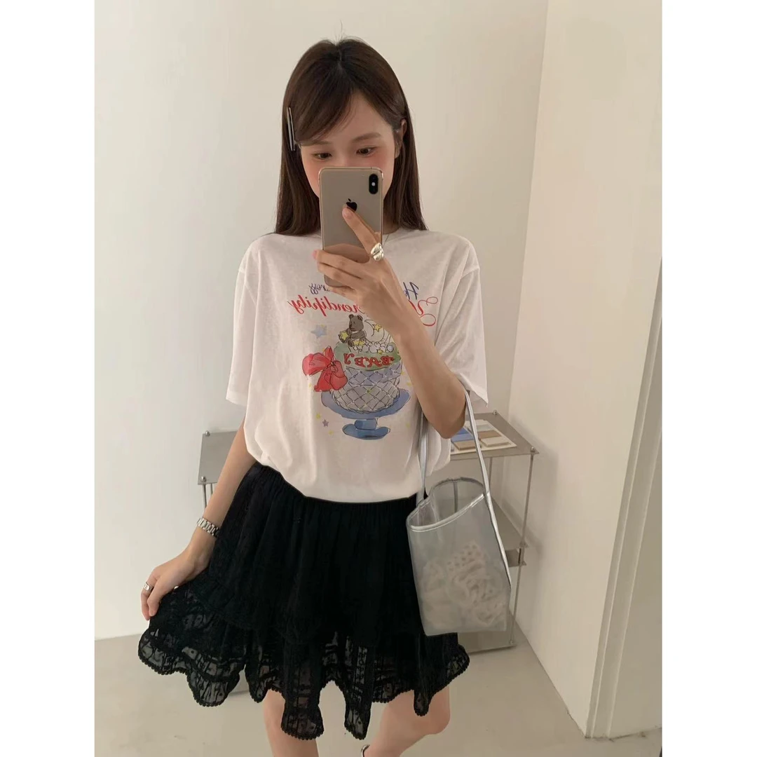 L-T121#姐妹们不要错过这个超可爱的小熊蛋糕T恤