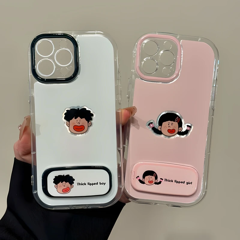 ins风适用苹果16pro泡芙羽纱手机壳iPhone15厚嘴唇女孩新款华为60