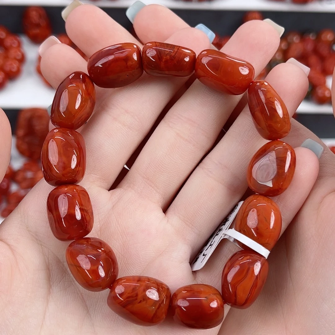 L****南红玛瑙未镶嵌瓦西柿子红火焰12-13mm
