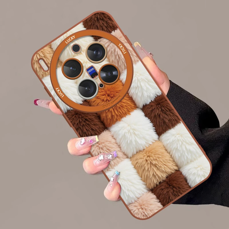 毛绒格子适用vivox300手机壳x200pro简约秋冬ins风x100s防摔套