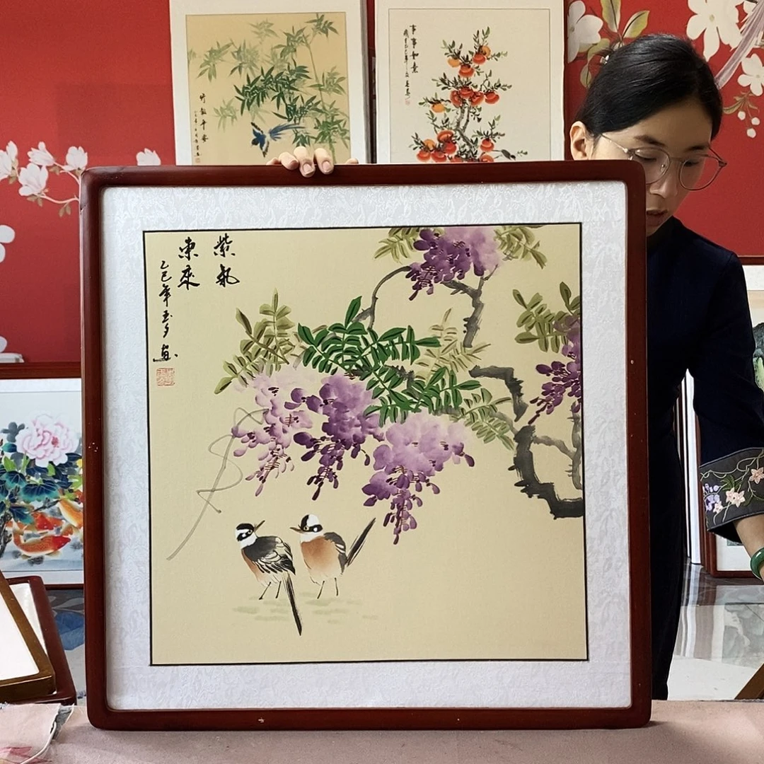 国画手写手绘带框包邮62✖️62国画作品