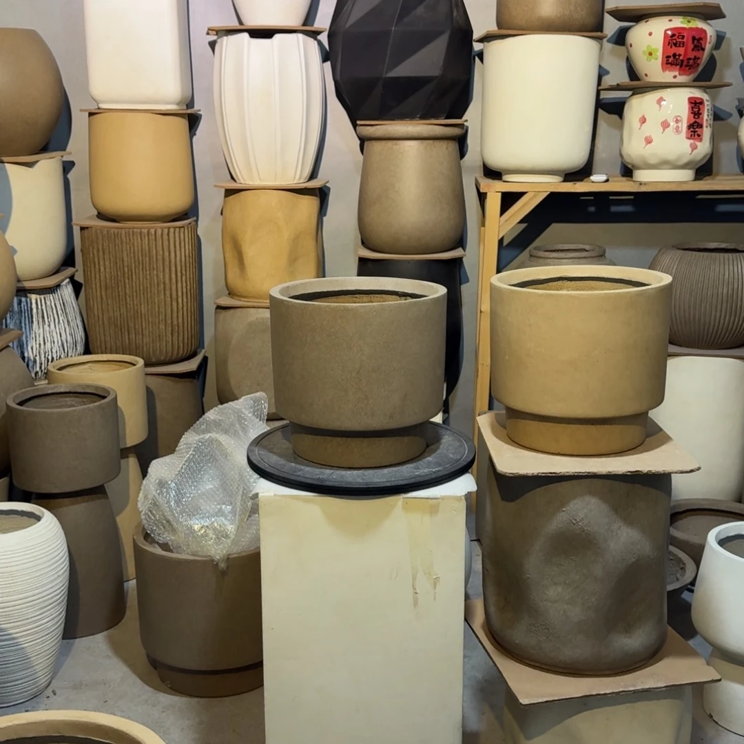 复合镁泥材质摩卡色花盆