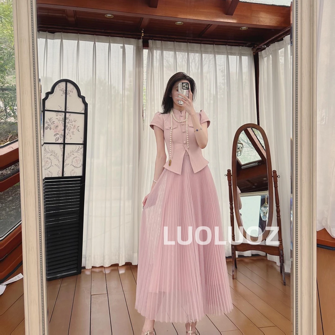【现货】LUOLUOZ【日落回信】气质轻奢上衣拼接设计感连衣裙H81518