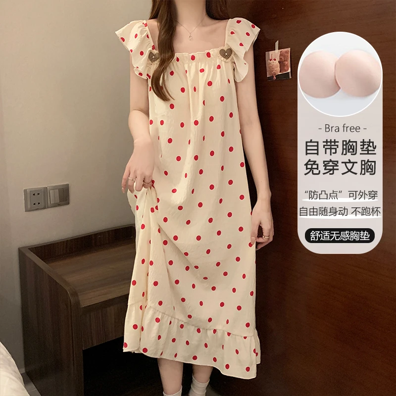 睡裙夏季短袖带胸垫甜美可爱ins公主风睡衣女士纯棉连衣裙家居服