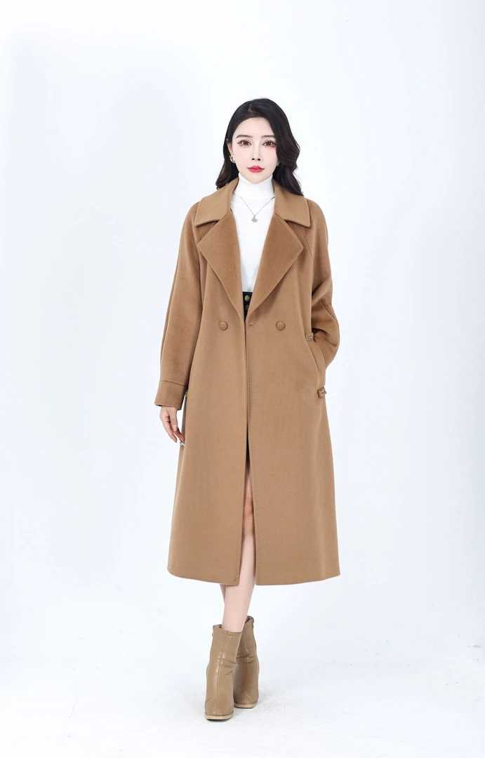 秋冬经典高端轻奢气质百分百纯羊毛单面长款韩版带里布091