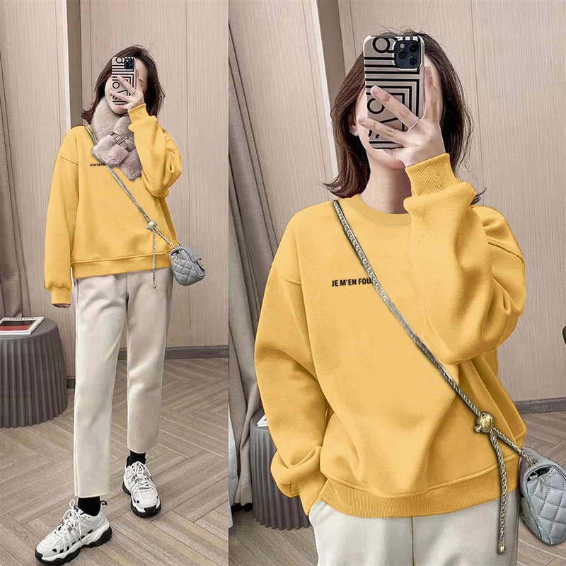 圆领卫衣女2025秋冬季新款洋气字母印花宽松套头纯棉上衣休闲外套