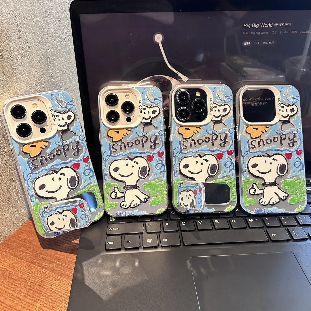 史努比适用苹果/华为/荣耀/OPPO/VIVO/小米手机壳支架防摔全包