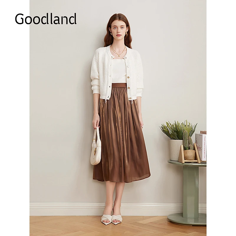 Goodland美地2025春季新款法式小香风纯棉千金风毛针织开衫