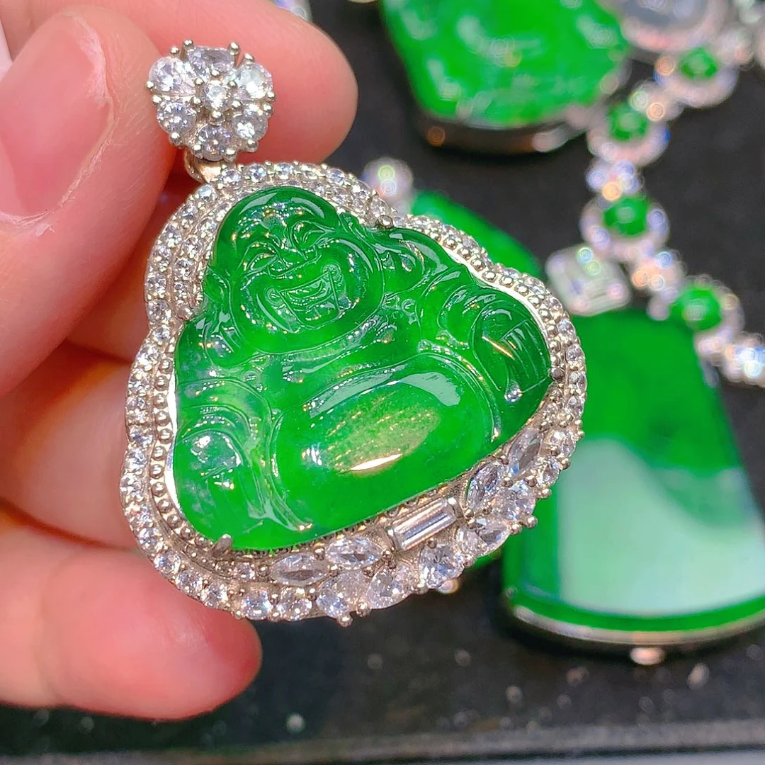 吊坠(不含链)银S925镶嵌翡翠翡翠