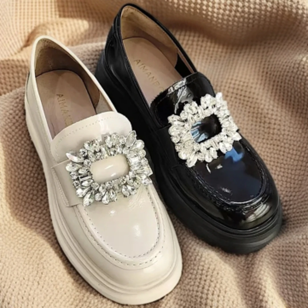 显高挑粗跟乐福鞋乐福鞋女厚底圆头漆皮平底时尚单鞋厚底百搭