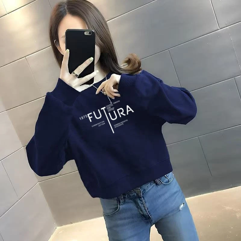 小个子短款卫衣女新款韩版爆款时尚洋气减龄宽松圆领无帽上衣外套