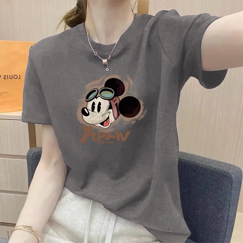 2025新款纯棉正肩圆领短袖t恤女灰色简约休闲时尚显瘦上衣打底衫