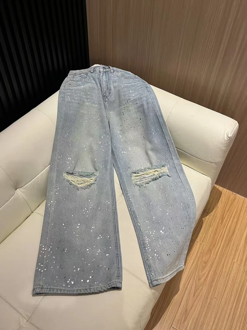 李馨儿【闪闪破洞牛仔裤】显瘦网红高腰时尚休闲韩版洋气舒适百搭