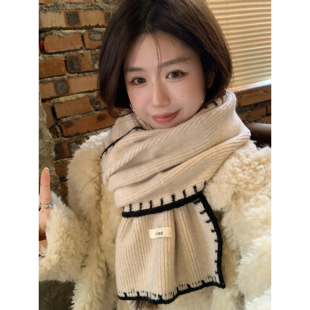 含羊毛高级感韩版百搭针织围巾女2025新款秋冬季加厚保暖软糯围脖