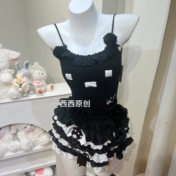 原创西西DD-129手作款夏季韩版可爱性感吊带辣妹日系超甜短半身裙