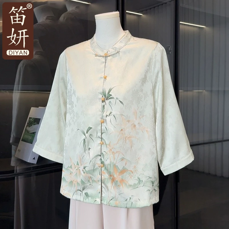 母亲节妈妈夏装衬衫中老年女装2025新款上衣气质国风雪纺奶奶衬衣