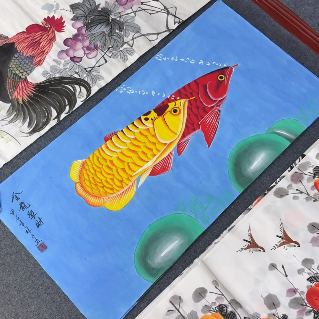 国画四尺对开35X140纯手绘作品