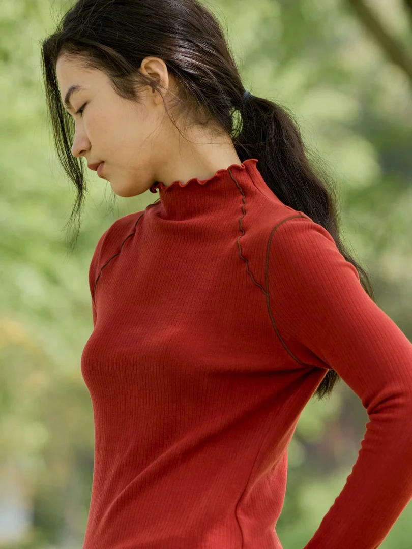 朵朵可可睡衣家居服女秋冬针织打底衫长袖百搭修身单件上衣