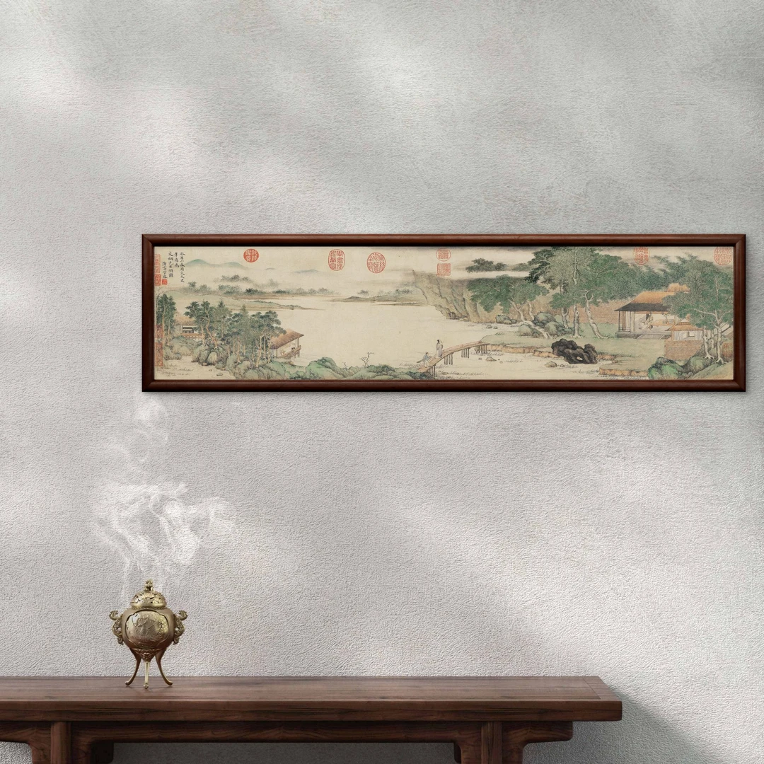 789-25*95携琴访友装饰画实木框玄关书房茶室客厅挂画