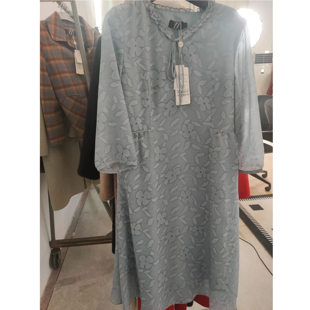[佐尔美精品]秋季新款时尚气质优雅连衣裙灰色中长款宽松M53LL14