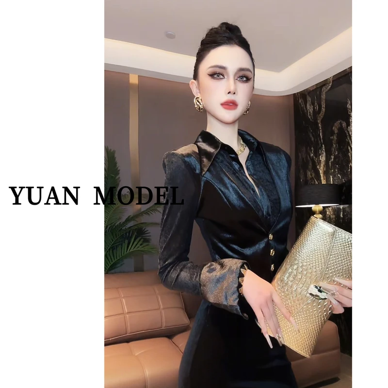 YUAN MODEL/媛老板-三粒扣马甲两件套气质长袖衬衫秋季女装091426