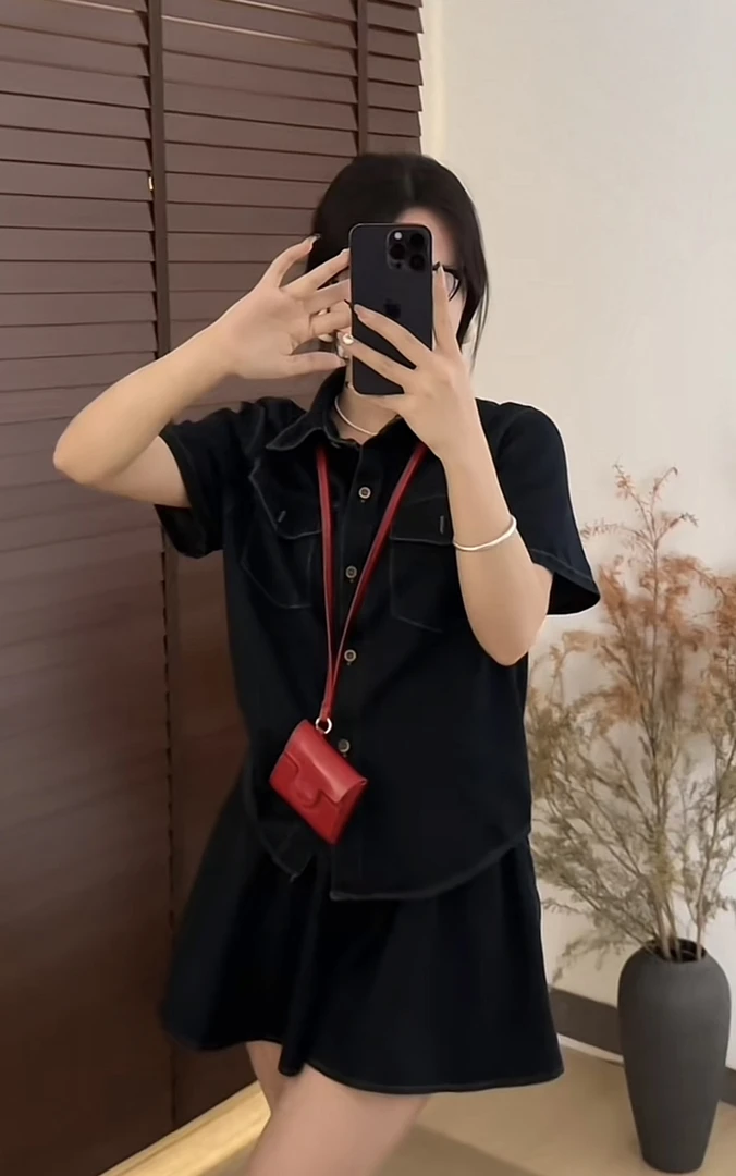 薇莎3085【牛仔套装】韩版牛仔裤裙➕牛仔短袖衬衫套装