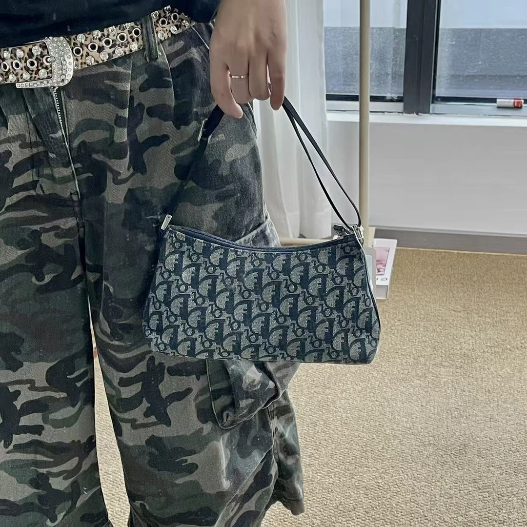 95新 DIOR/迪奥 迪奥蓝色老花腋下包/95新