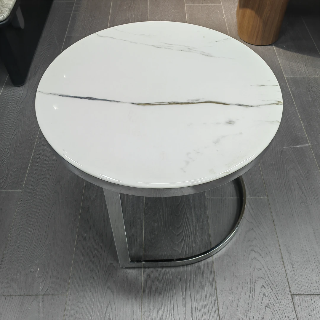 简约金属折叠桌客厅时尚圆桌极简茶几不锈钢大理石茶几角几边几