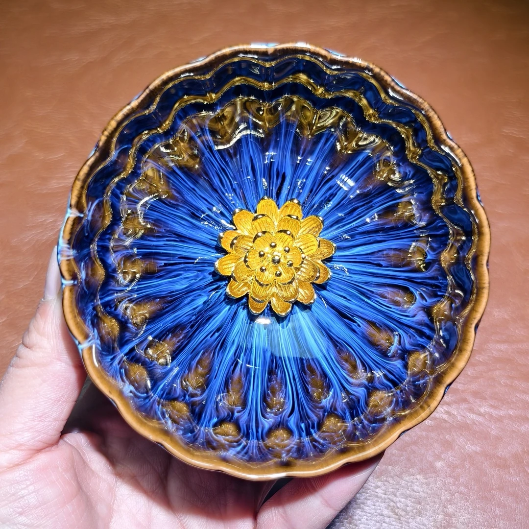 【回蓝金莲花】喝茶喝水品茗杯陶瓷杯主人杯莲花杯