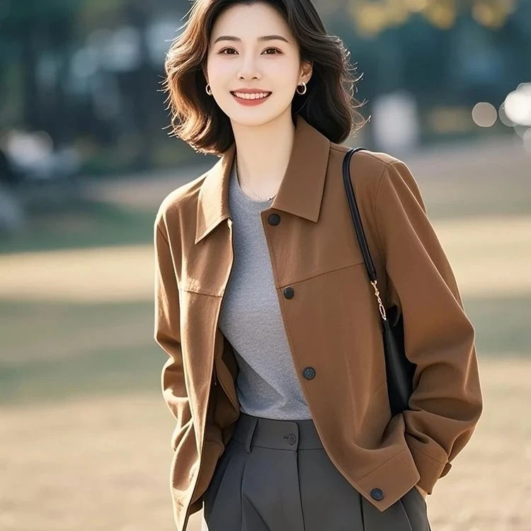 【有里布】春季新品2025韩系高级感百搭洋气女翻领夹克外套麂皮绒