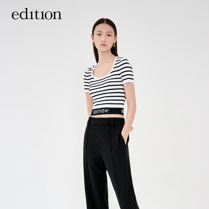 【金拐子专属】edition时尚休闲U领条纹针织上衣#EBC2SWT005