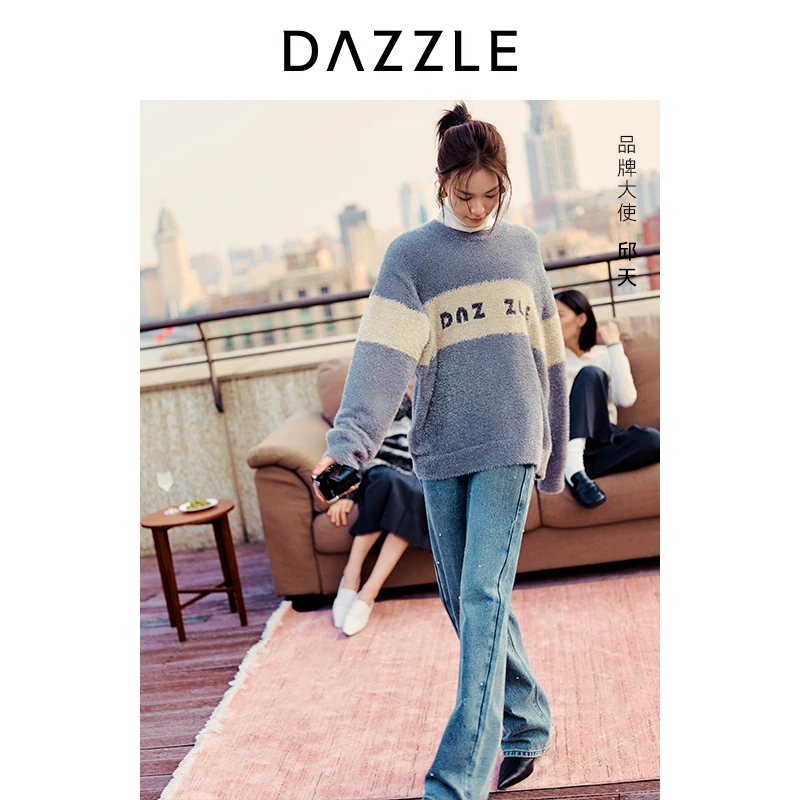 DAZZLE地素毛针织衫2024针织提花长袖套衫2I4E4662E