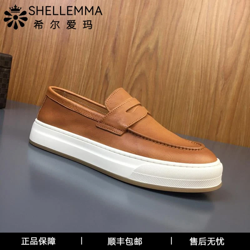 希尔爱玛休闲皮鞋男夏季新款真皮软底一脚蹬懒人鞋头鞋子男款休闲