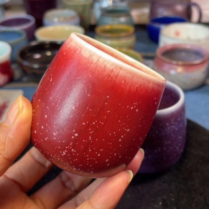 摆件钧瓷柿叶红杯子