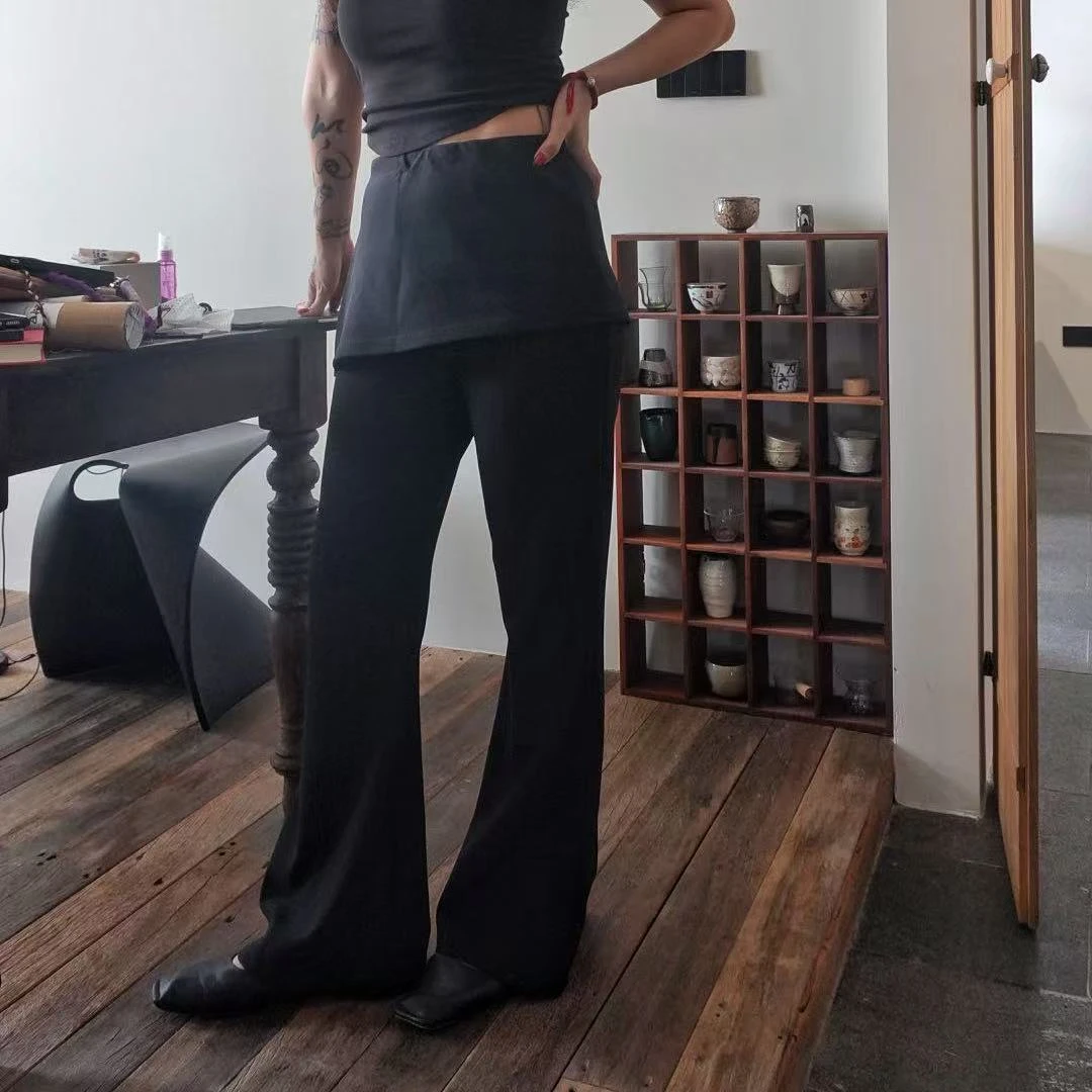 2582-2屁帘喇叭裤黑色4码时尚微喇修身