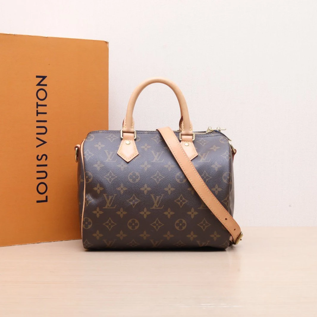 95新 LouisVuitton/路易威登 小花攀攀Speedy 25 配肩带 老花芯片