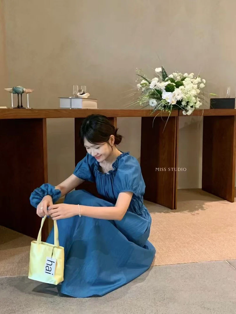 密思@638 法式优雅温柔褶皱收腰连衣裙 7-1