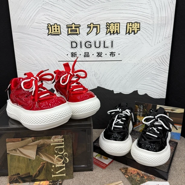 【迪古力】欧货系带厚底大头面包鞋女增高百搭运动丑萌休闲板鞋往