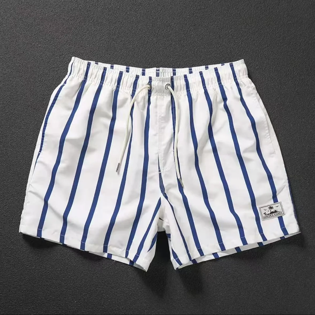男士短裤夏季潮流竖条纹宽松大裤衩外穿休闲透气速干百搭沙滩裤