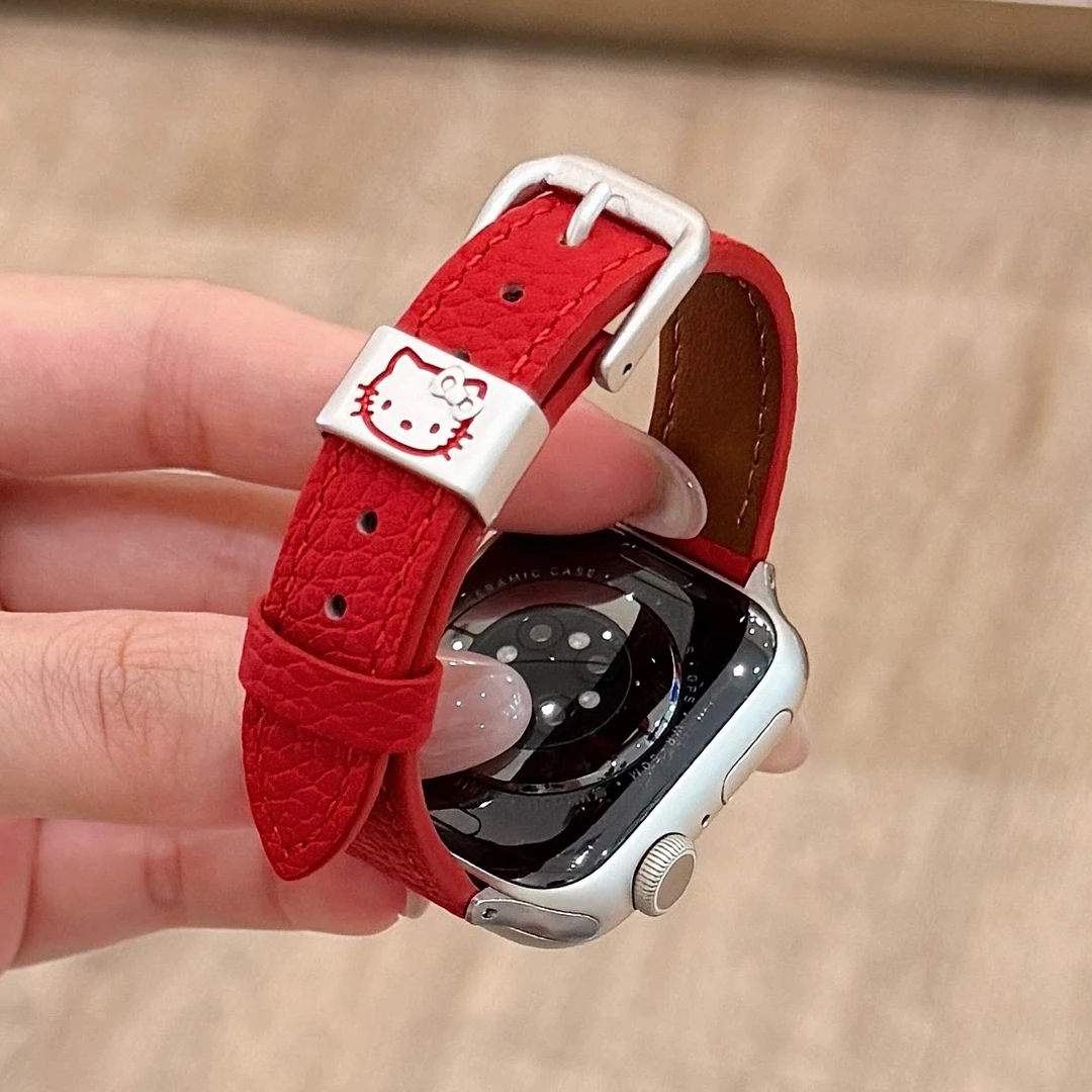适用苹果荔枝纹kt穿扣皮质手表表带适用AppleWatch10iwatchs11s98