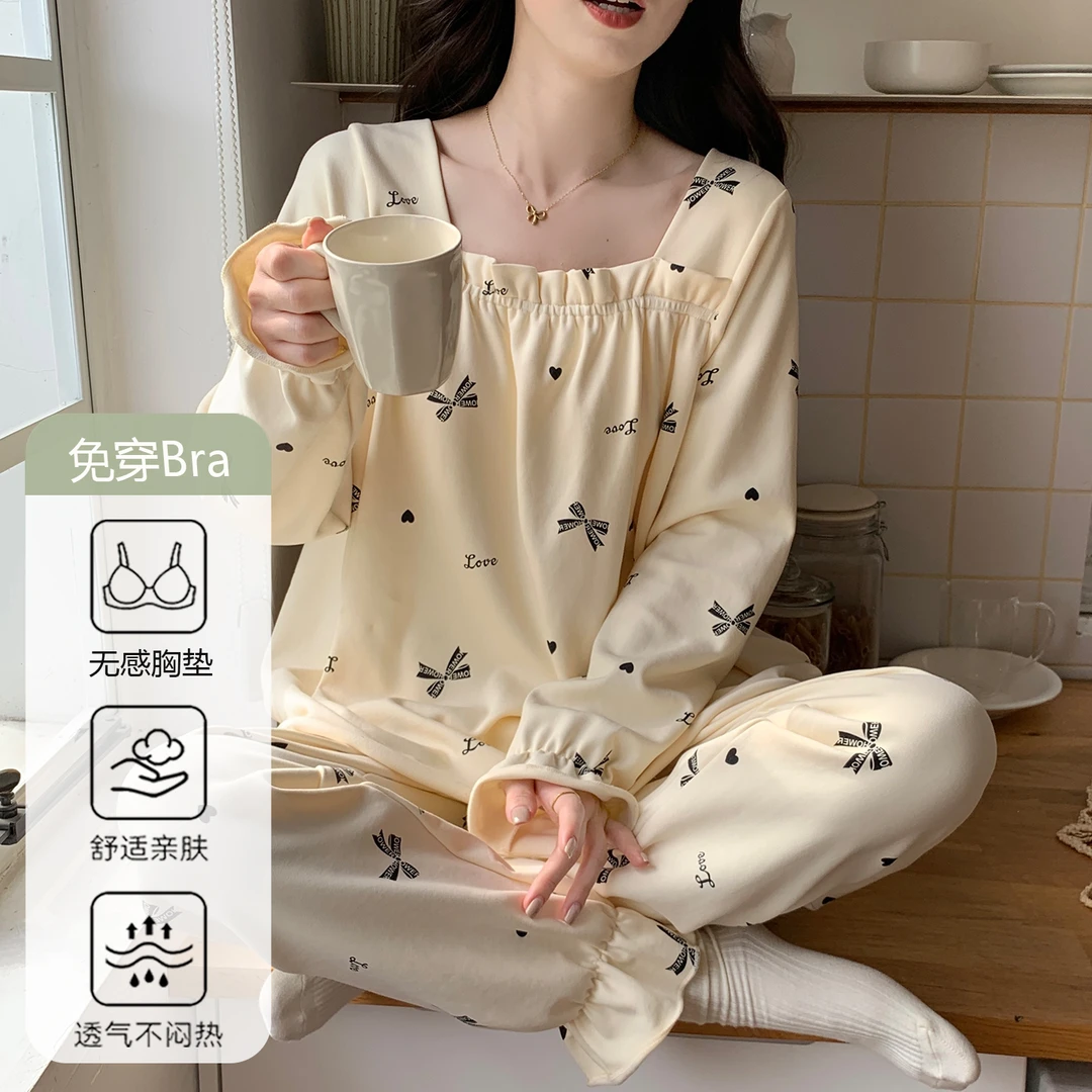 可外出睡衣春秋季女款爆款2025新款带胸垫法式公主宫廷风家居服冬