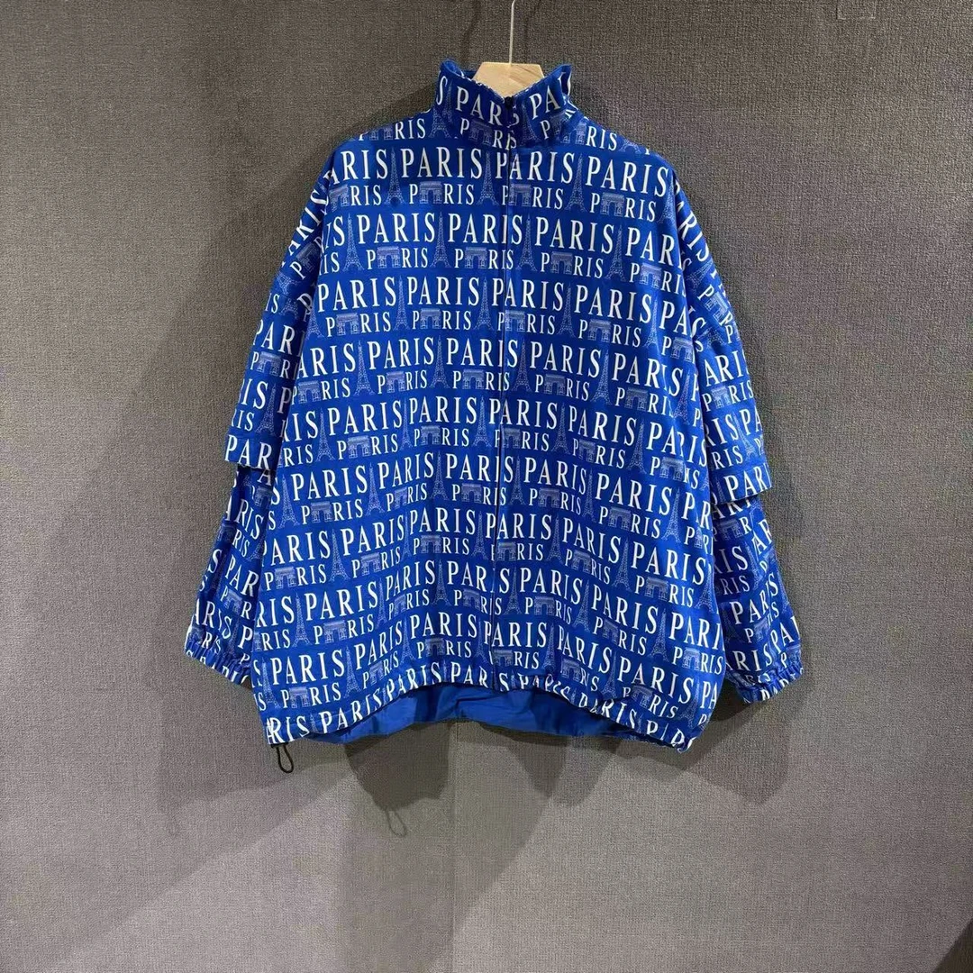 99新 Balenciaga/巴黎世家 （pm）满印铁塔冲锋衣外套 48码/4907