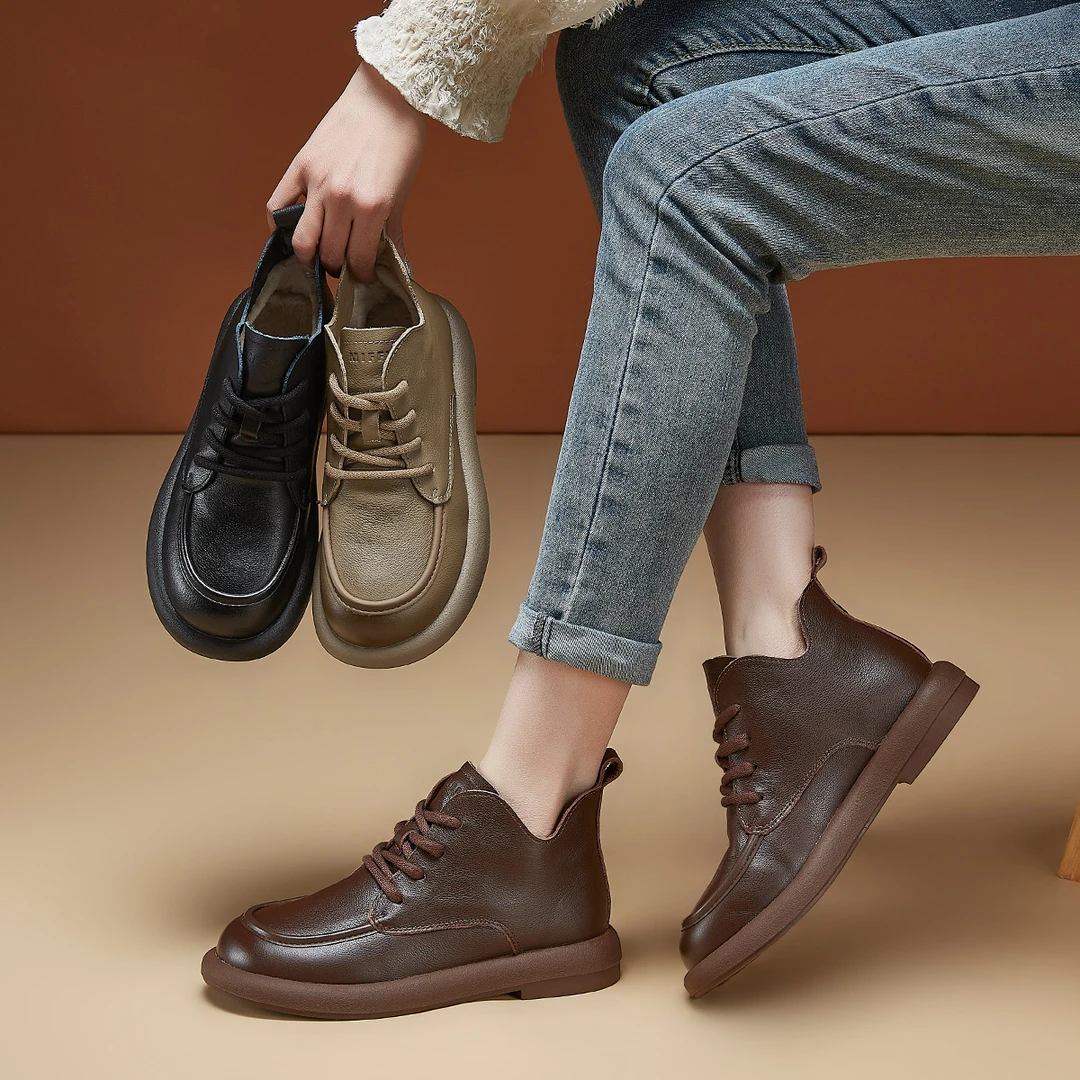 169头层牛皮马丁靴系带2024秋冬季新款休闲时尚加绒加厚短靴