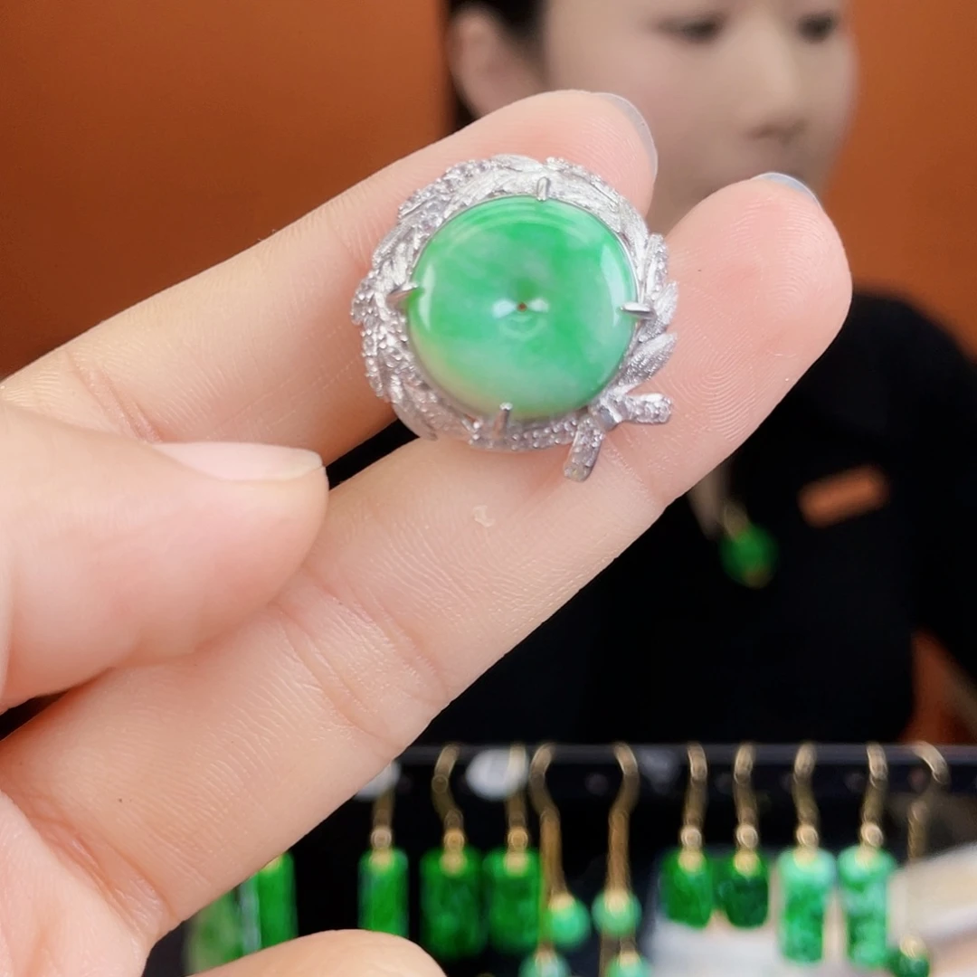 翡翠银S925镶嵌耳饰