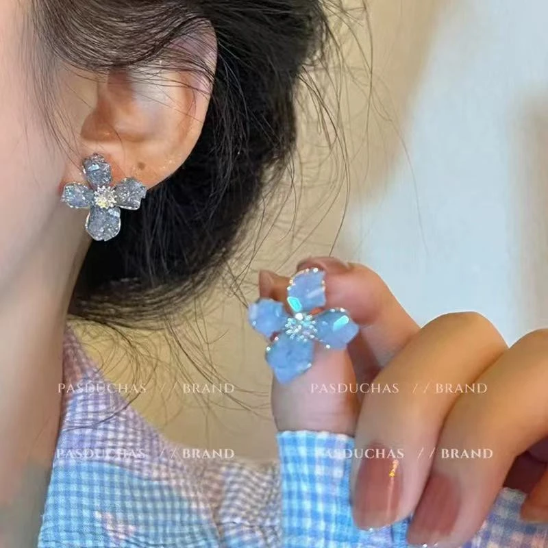 925银仿水晶耳饰 小清新百搭花朵耳钉女轻奢小众高级感耳饰品ins